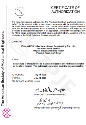 ASME Authorization Certifcates of U